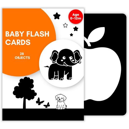 Baby Flash Cards - Black & White High-Contrast Cards | Age: 0-12 months | 28 Objects, 14 Cards | Baby Learning Kit | Best Gift for Shower Party & New Parents